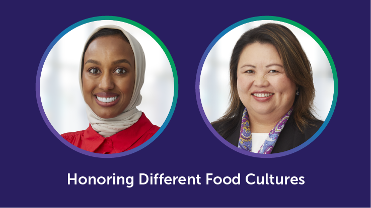 Image of Munira MaalimIsaq and Dr. Yeng Yang with the episode title, "Honoring Different Food Cultures"