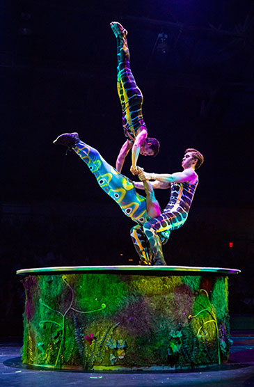 Image: Circus Juventas three artists performing on platform