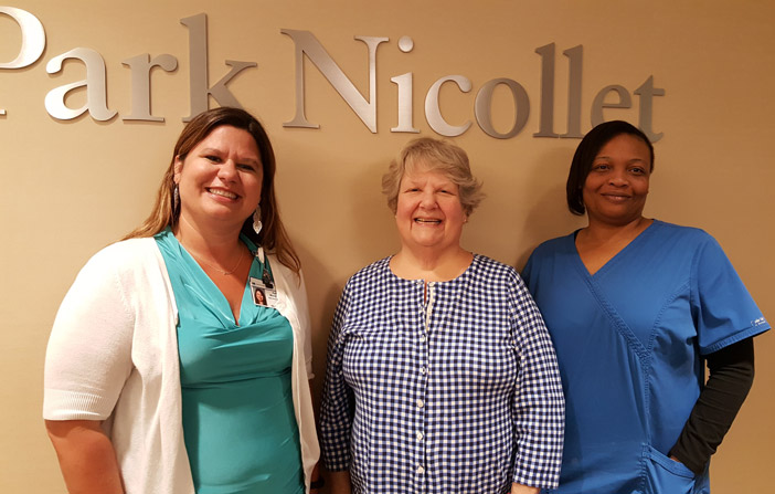 Park Nicollet Burnsville Women’s Services Clinic colleagues Kelly Maciej (left), Addie Charlton and Vaneetra Willis.